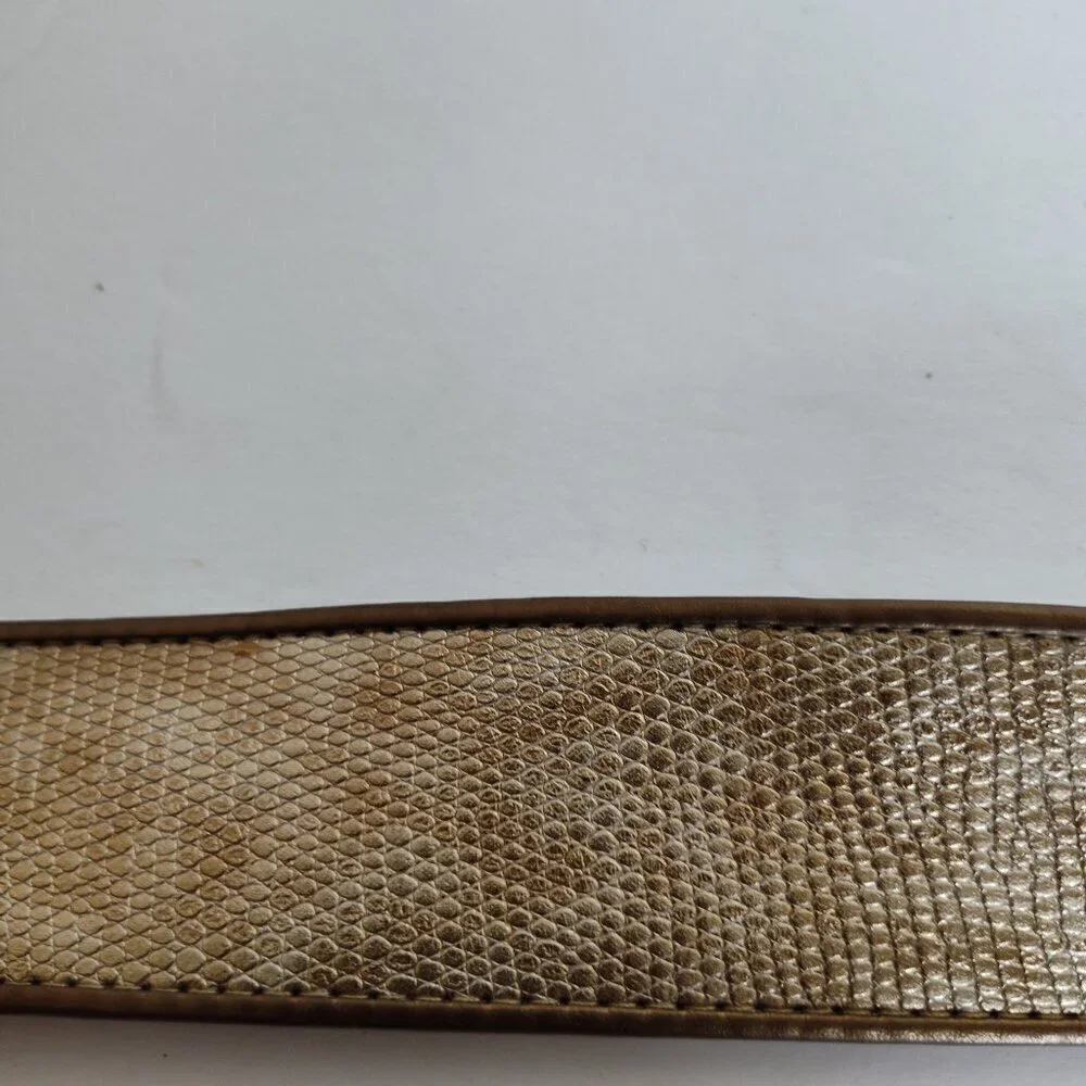 Ladies SZ S Gold Embossed Metallic Wide Belt